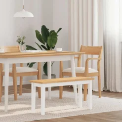 Bankjes*vidaXL Bank 90 cm massief hout rubber wit wit en naturel