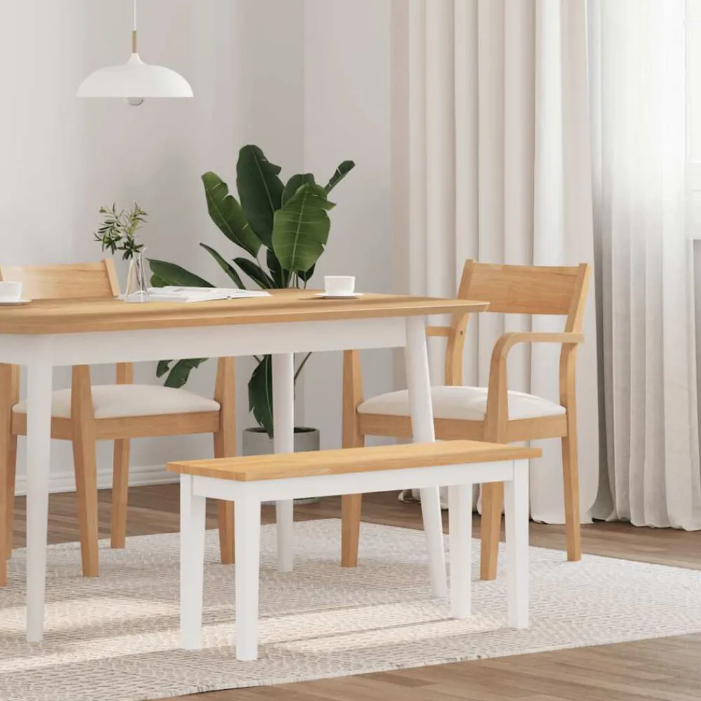 Bankjes*vidaXL Bank 90 cm massief hout rubber wit wit en naturel