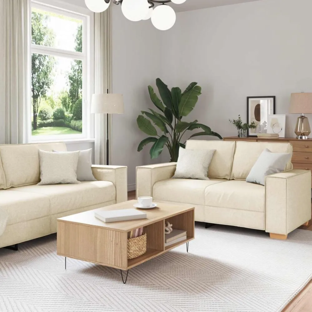 Banken*vidaXL Bank 2 pcs Beige 220 x 80 x 84 cm Linnen-mix stof