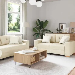 Bank 2 pcs Beige 221 x 80 x 80 cm Linnen-mix stof>vidaXL Clearance