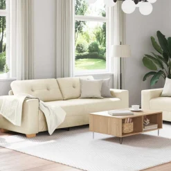 Bank 2 pcs Beige 221 x 80 x 80 cm Linnen-mix stof><noscript><img width=