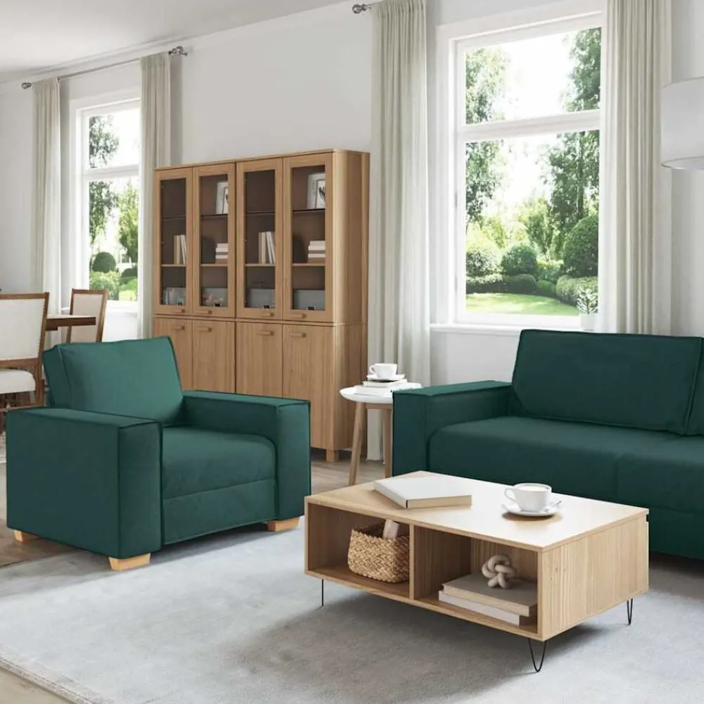 Banken*vidaXL Bank 3 pcs 220 x 80 x 84 cm Linnen-mix stof Donkergroen