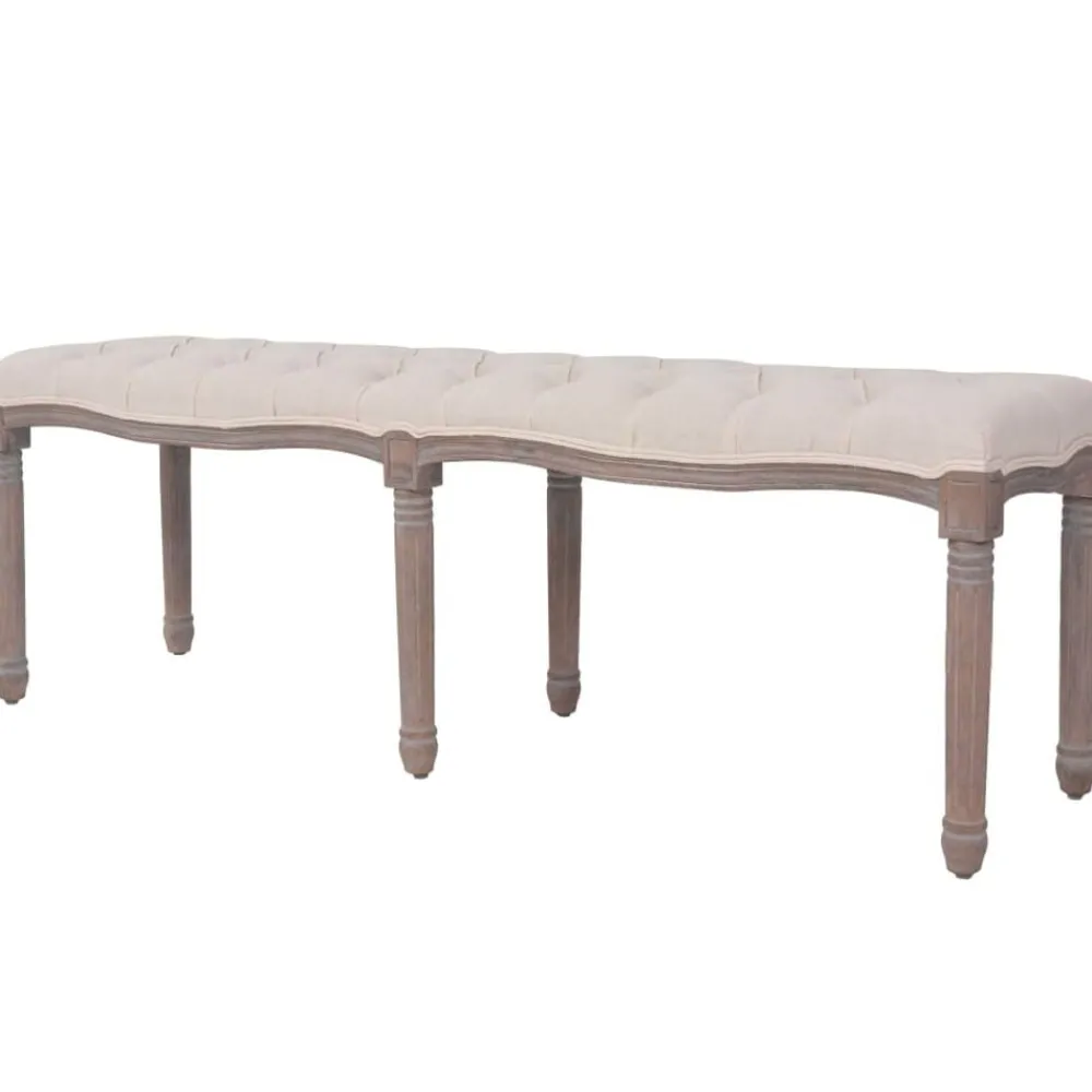 Bankjes*vidaXL Bank 150x40x48 cm linnen massief hout crèmewit Crèmewit