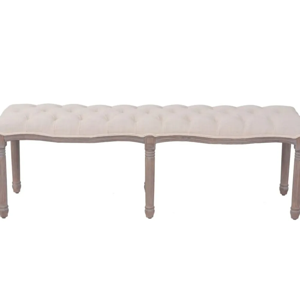 Bankjes*vidaXL Bank 150x40x48 cm linnen massief hout crèmewit Crèmewit