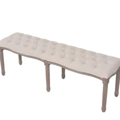 Bankjes*vidaXL Bank 150x40x48 cm linnen massief hout crèmewit Crèmewit