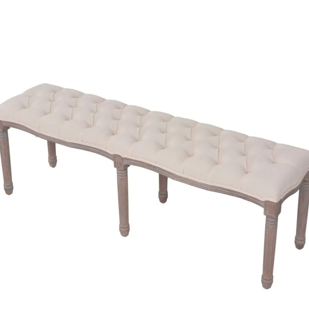 Bankjes*vidaXL Bank 150x40x48 cm linnen massief hout crèmewit Crèmewit