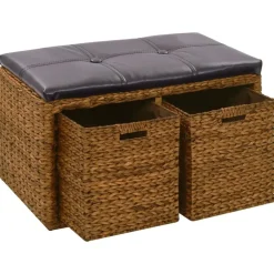 Bankje met 2 manden 71x40x42 cm zeegras>vidaXL Outlet