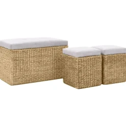 Bankjes*vidaXL Bankje met 2 poefs zeegras Grijs