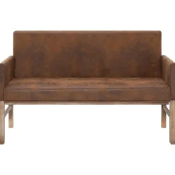 Bankje met armleuning 140 cm kunstsuède bruin><noscript><img width=
