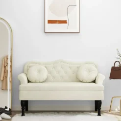 Bankje met kussens 120,5x65x75 cm fluweel crèmekleurig>vidaXL Clearance