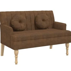 Bankjes*vidaXL Bankje met kussens 113x64,5x75,5 cm kunstsuèdeleer Bruin