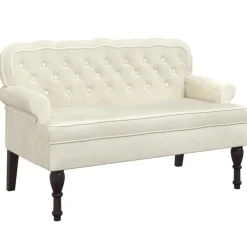 Bankjes*vidaXL Bankje met rugleuning 119,5x64,5x75 cm fluweel crèmekleurig Cr&egrave;me