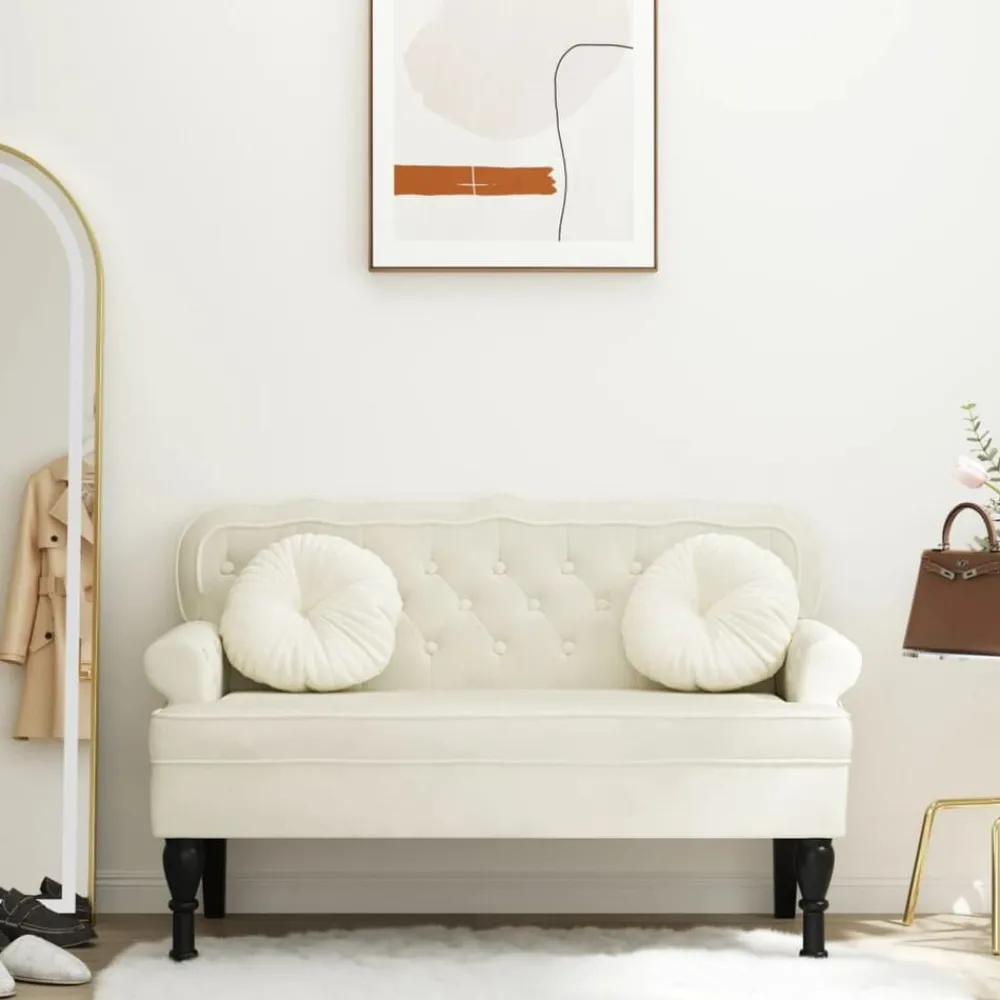 Bankjes*vidaXL Bankje met rugleuning 119,5x64,5x75 cm fluweel crèmekleurig Crème