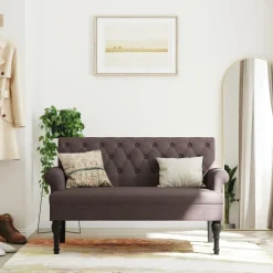 Bankjes*vidaXL Bankje met rugleuning 120x62x75,5 cm stof Donkerbruin