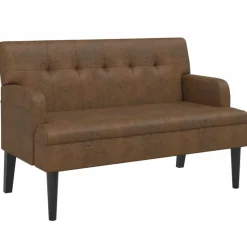 Bankjes*vidaXL Bankje met rugleuning 112x65,5x75 cm kunstsuèdeleer bruin Lichtbruin
