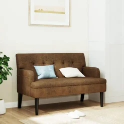 Bankjes*vidaXL Bankje met rugleuning 112x65,5x75 cm kunstsuèdeleer bruin Lichtbruin