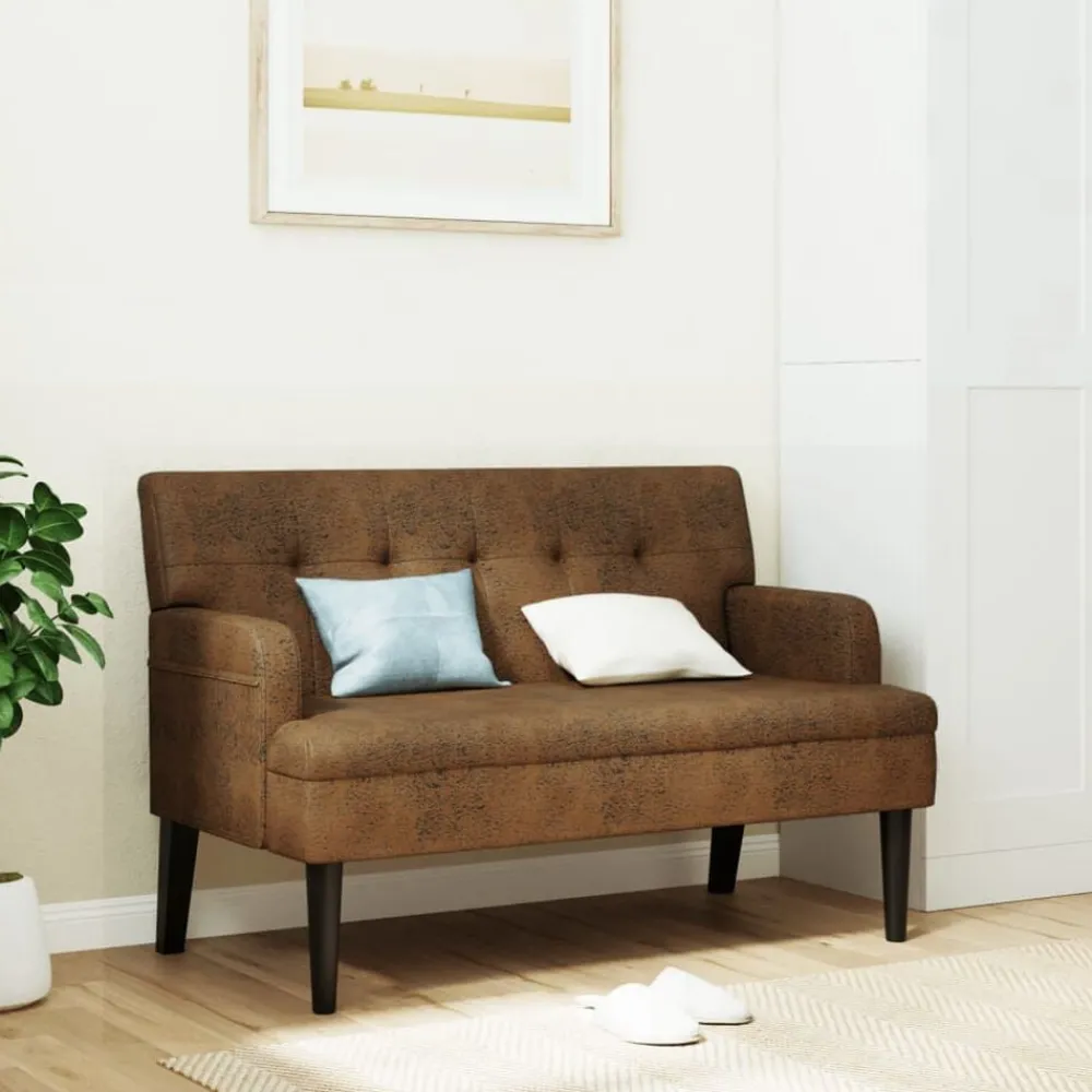 Bankjes*vidaXL Bankje met rugleuning 112x65,5x75 cm kunstsuèdeleer bruin Lichtbruin