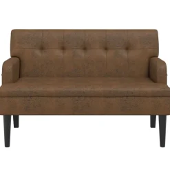 Bankjes*vidaXL Bankje met rugleuning 112x65,5x75 cm kunstsuèdeleer bruin Lichtbruin