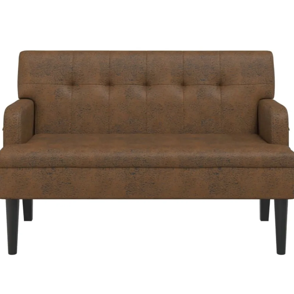 Bankjes*vidaXL Bankje met rugleuning 112x65,5x75 cm kunstsuèdeleer bruin Lichtbruin