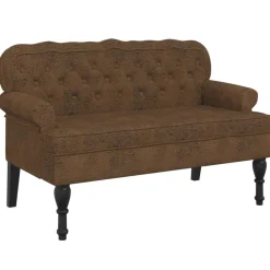 Bankjes*vidaXL Bankje met rugleuning 119,5x64,5x75 cm kunstsuèdeleer Bruin