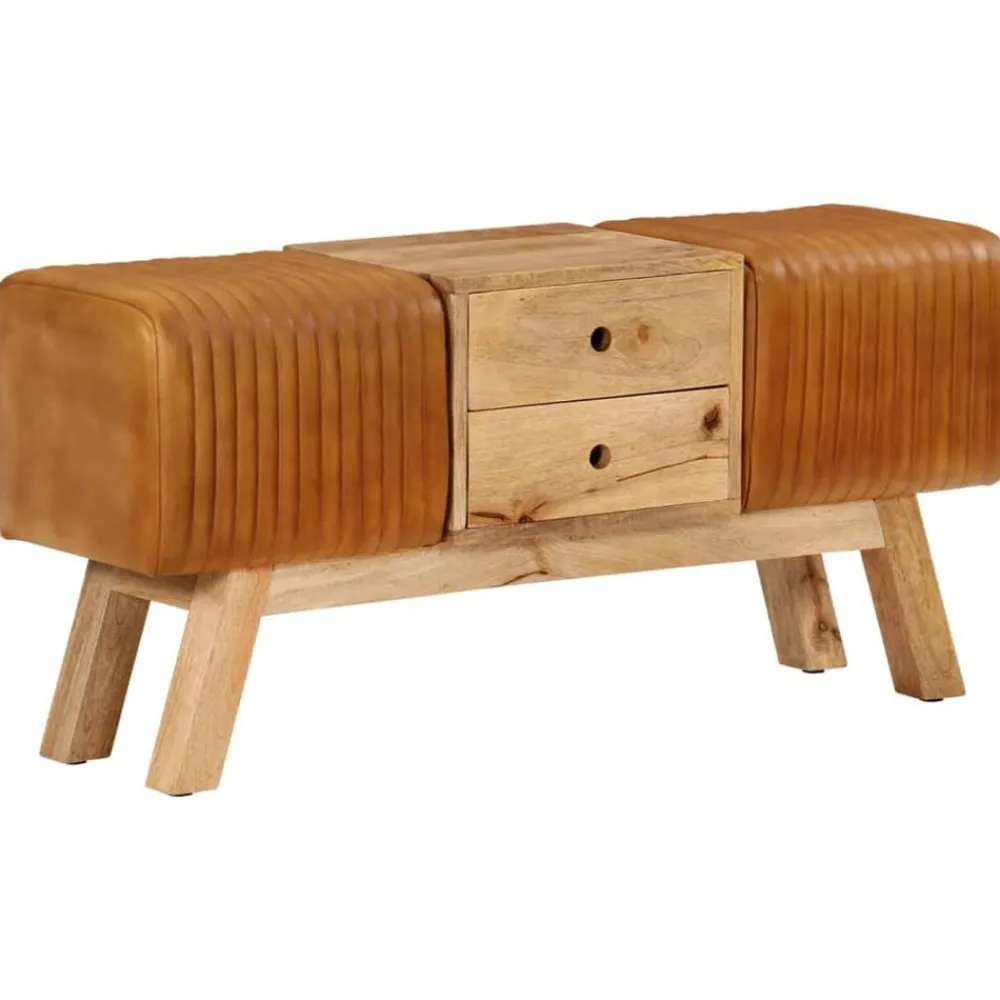 Bankje turnbok 107 cm echt geitenleer massief mangohout bruin>vidaXL New