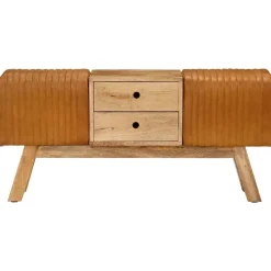 Bankje turnbok 107 cm echt geitenleer massief mangohout bruin><noscript><img width=