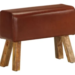 Bankjes*vidaXL Bankje turnbok 58 cm echt leer en massief mangohout Bruin