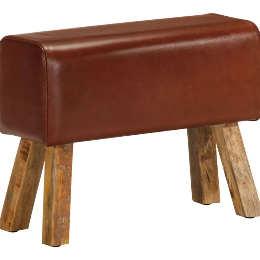 Bankjes*vidaXL Bankje turnbok 58 cm echt leer en massief mangohout Bruin