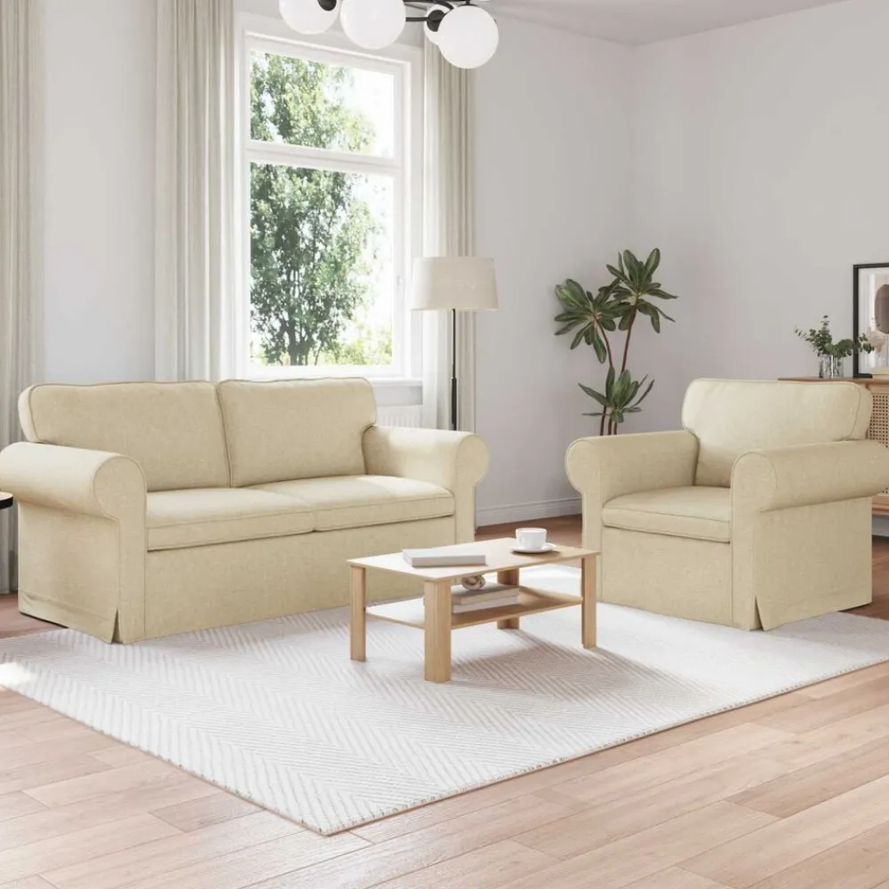 Banken*vidaXL Bankstel 2 pcs Crème 175 x 82 x 80 cm Stof Crème
