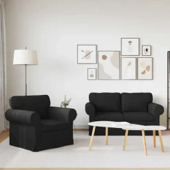 Banken*vidaXL Bankstel 2 pcs 155 x 82 x 80 cm Stof Zwart