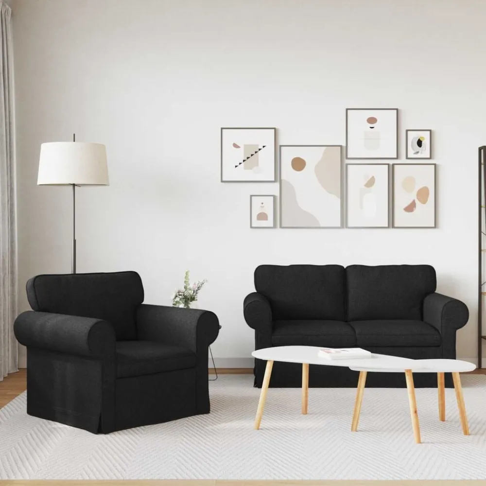Banken*vidaXL Bankstel 2 pcs 155 x 82 x 80 cm Stof Zwart