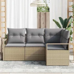 Tuinmeubelen*vidaXL Bankstel met kussen 4 pcs Beige en Licht Grijs poly rattan beige en lichtgrijs