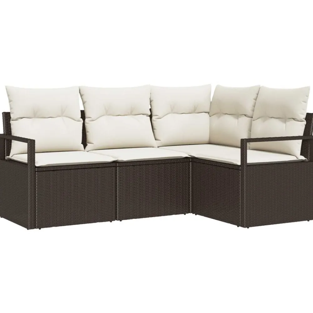 Tuinmeubelen*vidaXL Bankstel met kussen met opslag 4 pcs Bruin en Crème poly rattan Bruin en wit