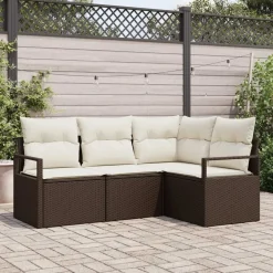 Tuinmeubelen*vidaXL Bankstel met kussen met opslag 4 pcs Bruin en Crème poly rattan Bruin en wit