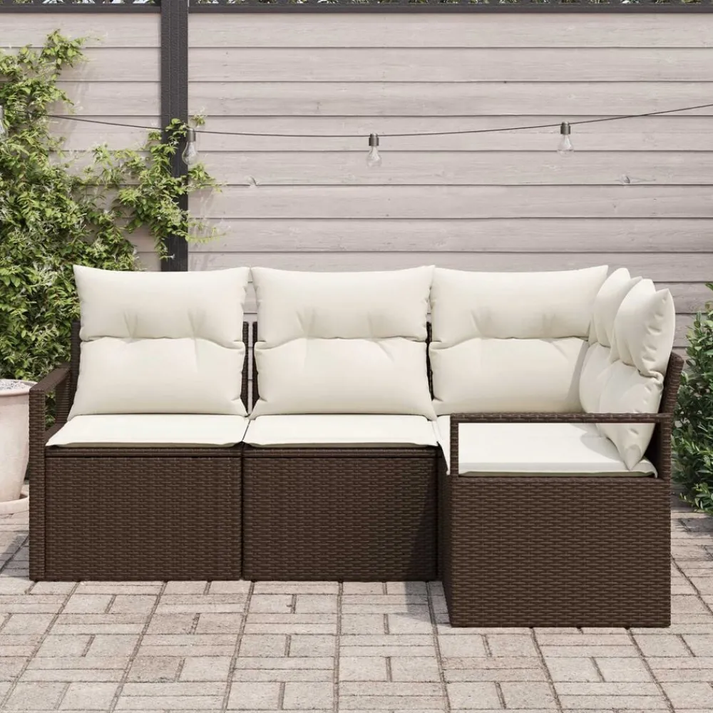 Tuinmeubelen*vidaXL Bankstel met kussen met opslag 4 pcs Bruin en Crème poly rattan Bruin en wit