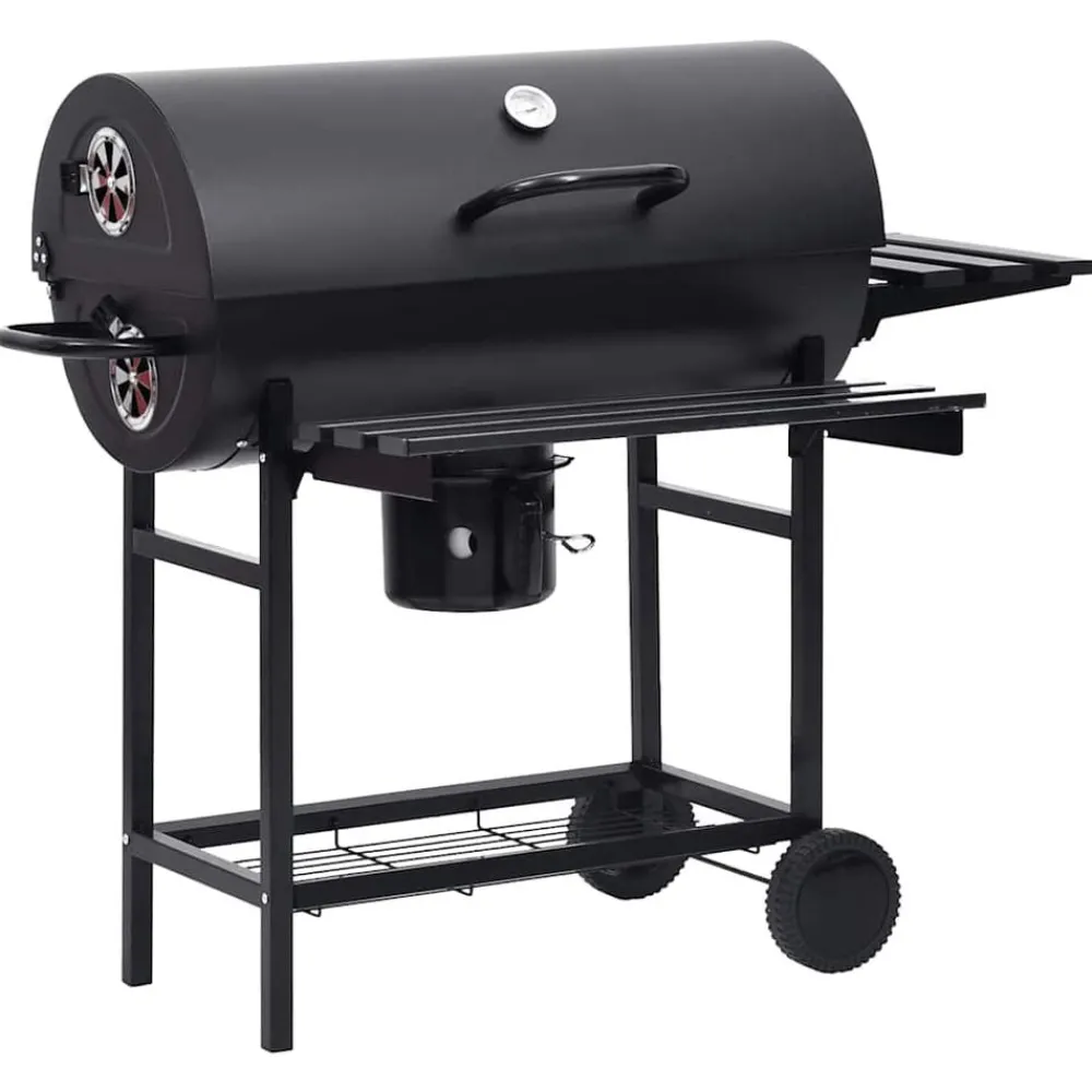 Keuken & Eetkamer*vidaXL Barbecuevat met wielen en schappen 115x85x95 cm staal zwart