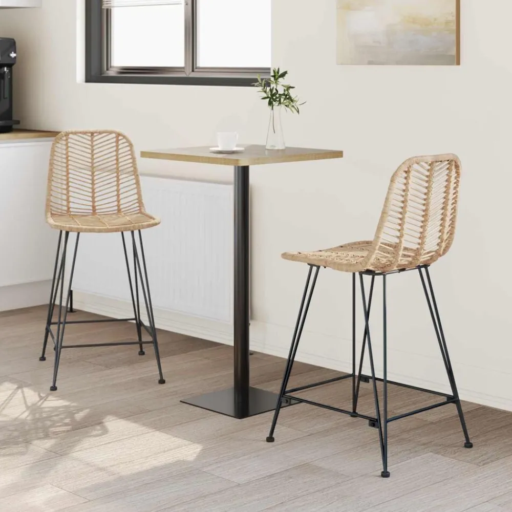 Barkruk 2 pcs 44,5 x 54,5 x 97,5 cm Riet en IJzer>vidaXL Discount