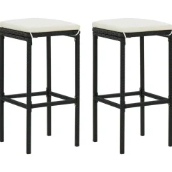 Stoelen*vidaXL Barkrukken met kussens 2 st poly rattan Zwart