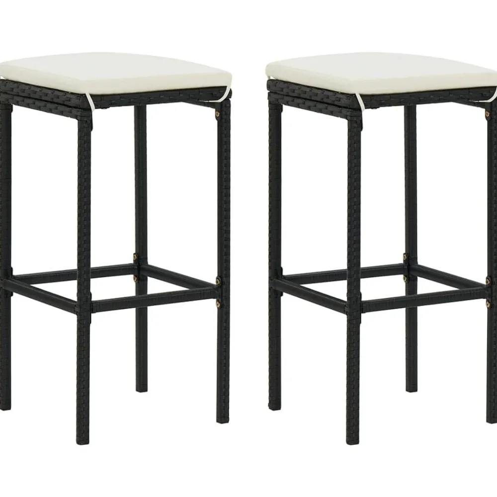 Stoelen*vidaXL Barkrukken met kussens 2 st poly rattan Zwart