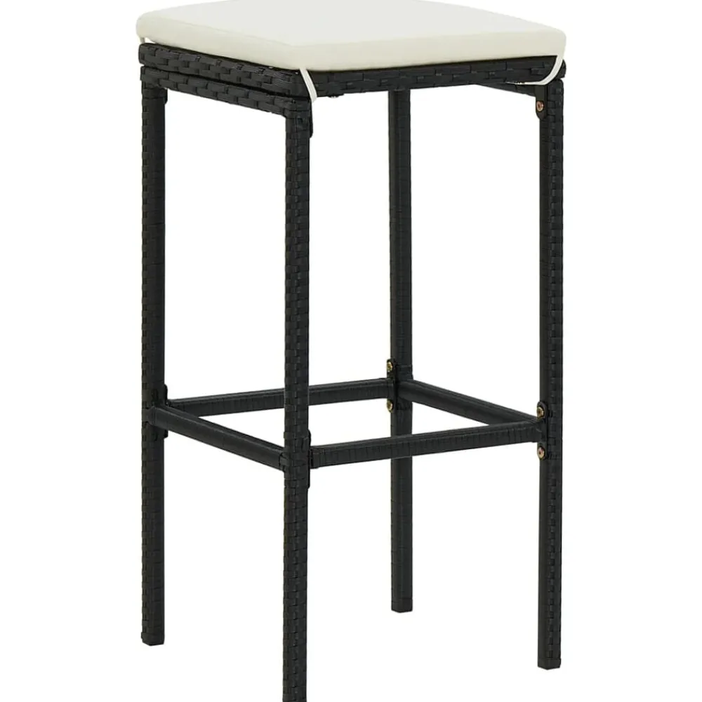Stoelen*vidaXL Barkrukken met kussens 2 st poly rattan Zwart
