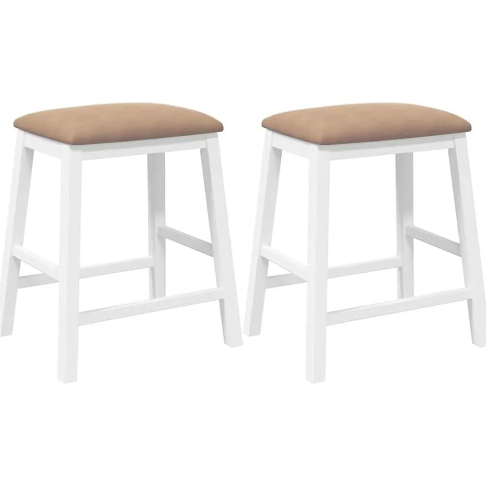 Stoelen*vidaXL Barstoelen met kussens 2 st massief hout rubber wit Wit en bruin