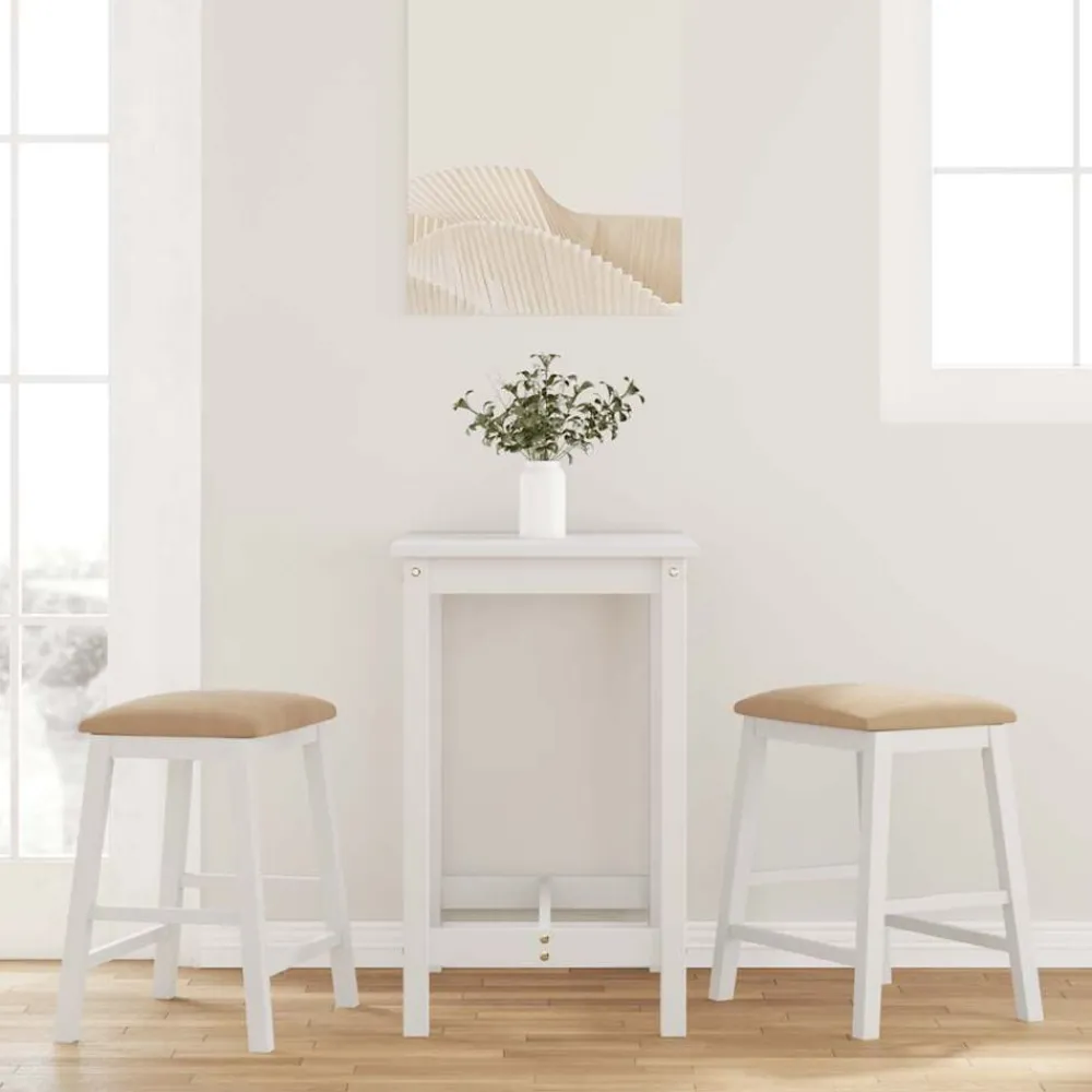 Stoelen*vidaXL Barstoelen met kussens 2 st massief hout rubber wit Wit en bruin