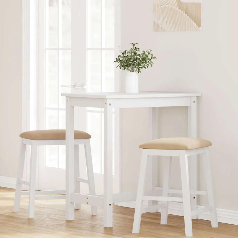 Stoelen*vidaXL Barstoelen met kussens 2 st massief hout rubber wit Wit en bruin
