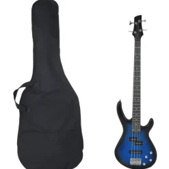 Kunst & Entertainment*vidaXL Basgitaar voor beginners elektrisch met tas 4/4 46" blauw zwart Blauw en zwart