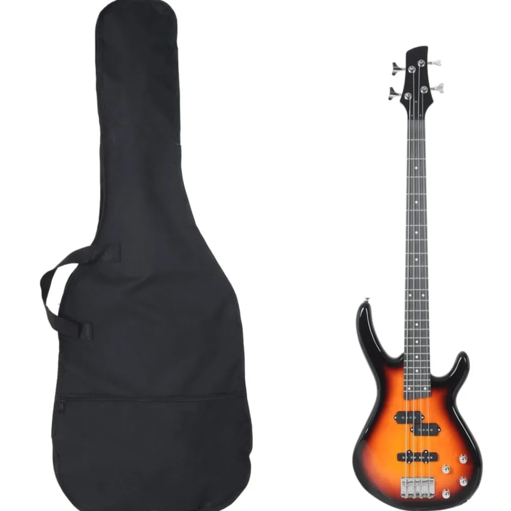 Kunst & Entertainment*vidaXL Basgitaar voor beginners elektrisch met tas 4/4 46" bruin zwart Bruin en zwart
