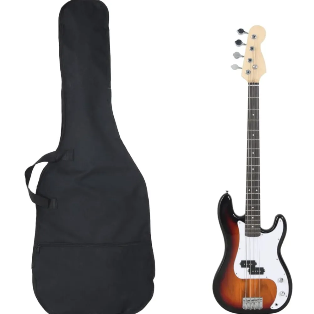 Kunst & Entertainment*vidaXL Basgitaar voor beginners elektrisch met tas 4/4 46" bruin wit Bruin en wit