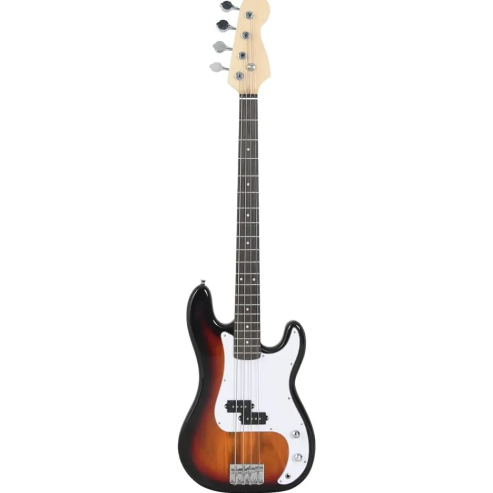 Kunst & Entertainment*vidaXL Basgitaar voor beginners elektrisch met tas 4/4 46" bruin wit Bruin en wit