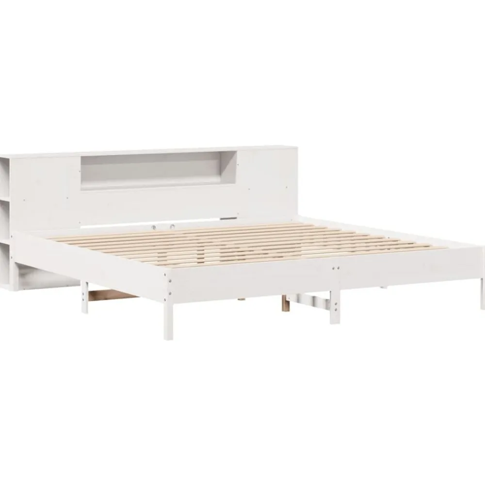 Bedden & Accessoires*vidaXL Bed met boekenkast zonder matras grenenhout 200x200 cm Wit