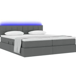 Meubelsets*vidaXL Bed met LED-striplichten 180 x 200 cm Stof Donkergrijs