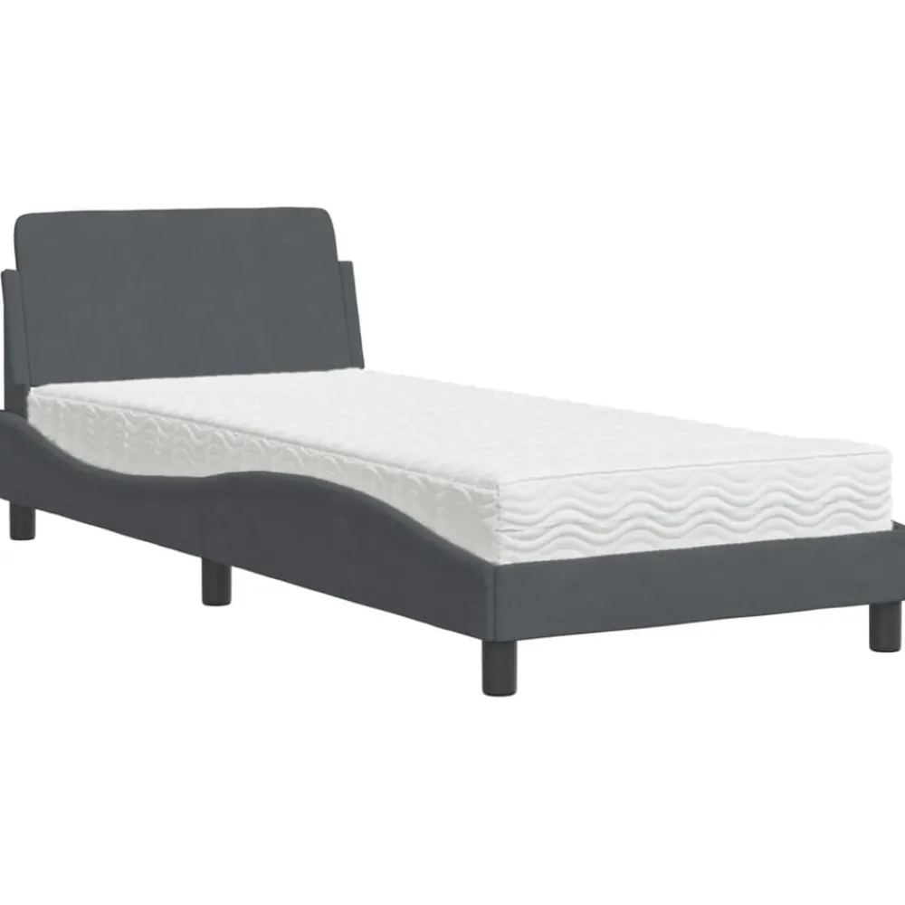 Bedden & Accessoires*vidaXL Bed met matras "Dover" fluweel 80x200 cm Donkergrijs